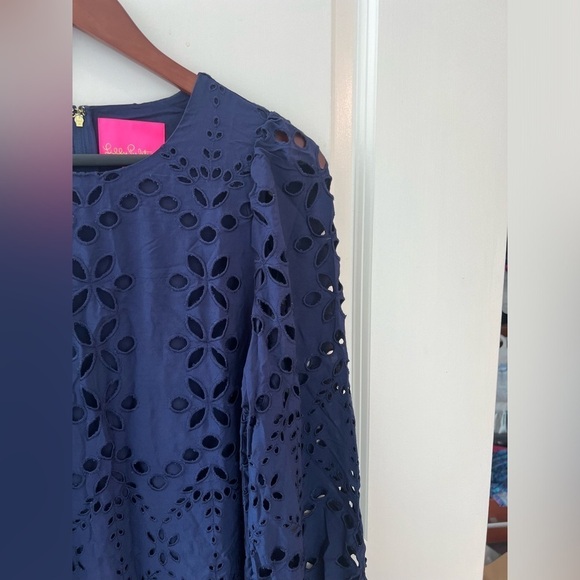 Lilly Pulitzer Women's Alyna Long Sleeve Eyelet Dress In True Navy Soiree Eyelet - Picture 5 of 16